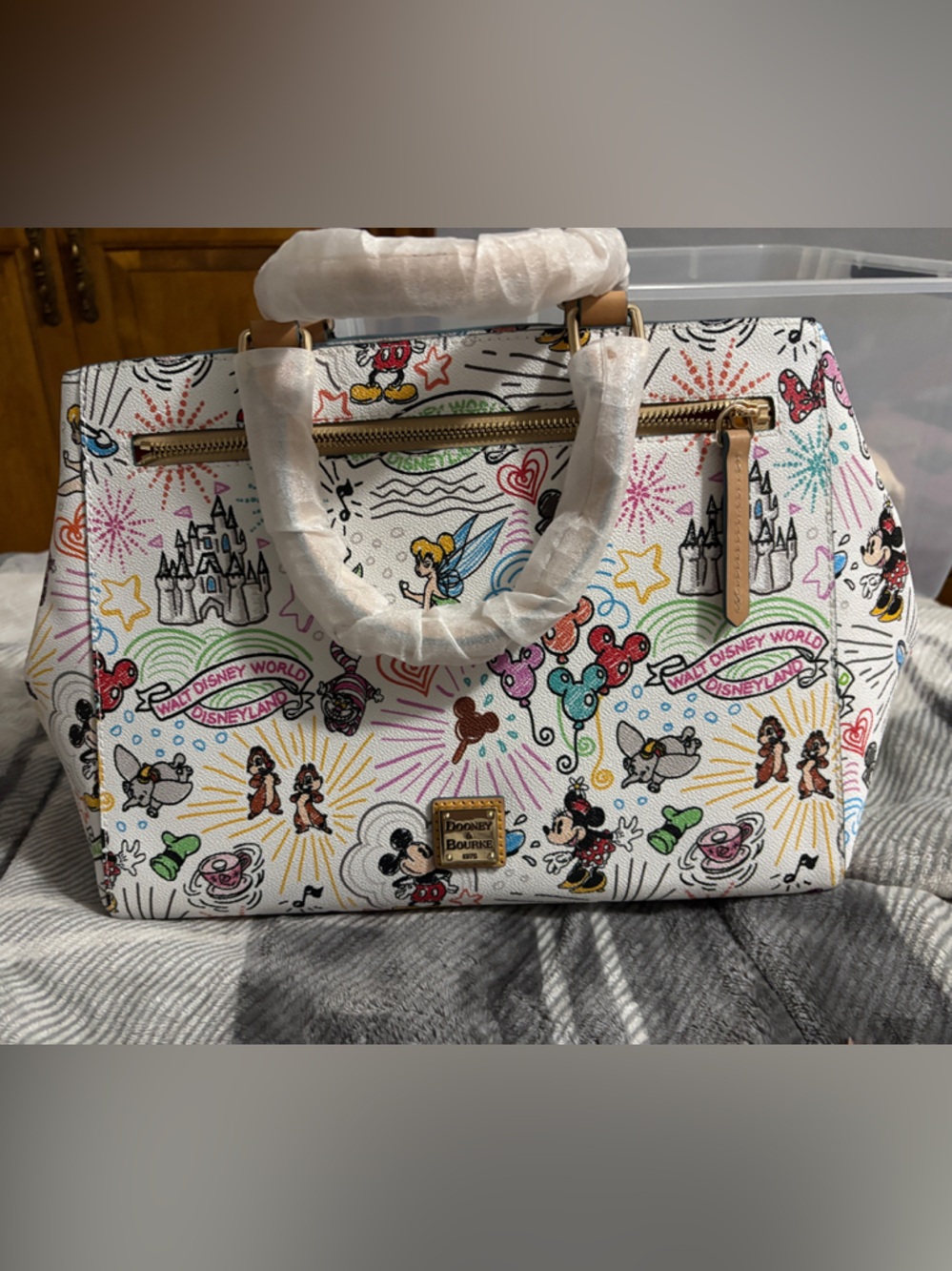 Dooney & Bourke White Multicolor Disney Sketch Print Satchel Bag - multi use - Picture 4 of 7